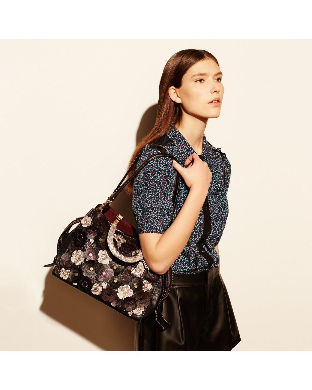 Coach tea rose applique rogue bag sale